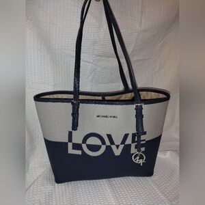 Michael Kors Navy and Cream LOVE Tote Bag